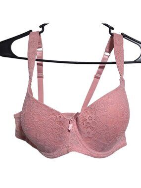 Laura Ashley Bra Size 38D Pink Lace Underwire Adjustable Straps Padded